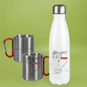 Outdoor-Tasse und Trinkflasche bedruckt mit individuellem Tierportrait