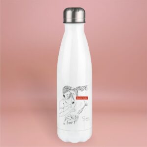Thermoflasche weiß mit individuellem Lineart-Tierportrait bedruckt