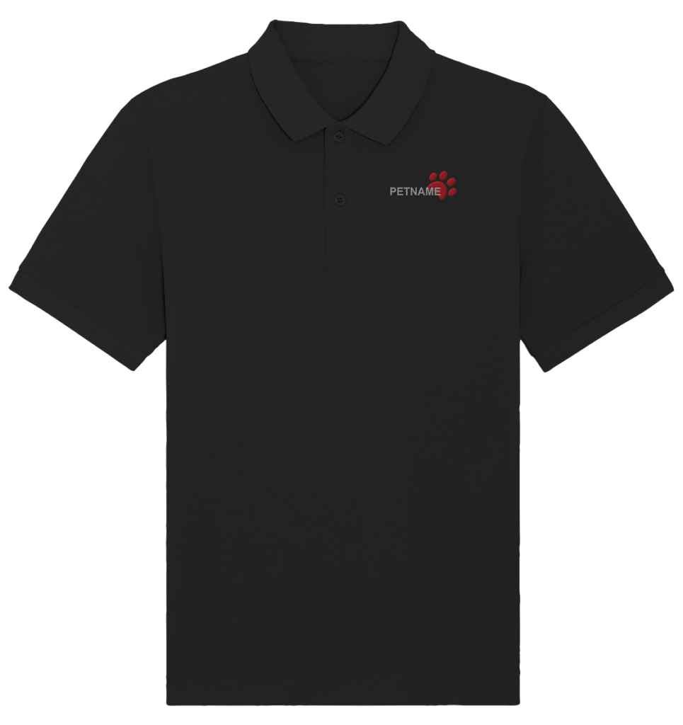 front-organic-poloshirt-stick-272727-1116x.png Your Pet Organic Poloshirt schwarz bestickt mit Pfotenabdruck und personalisierbar mit eigenem Tiernamen
