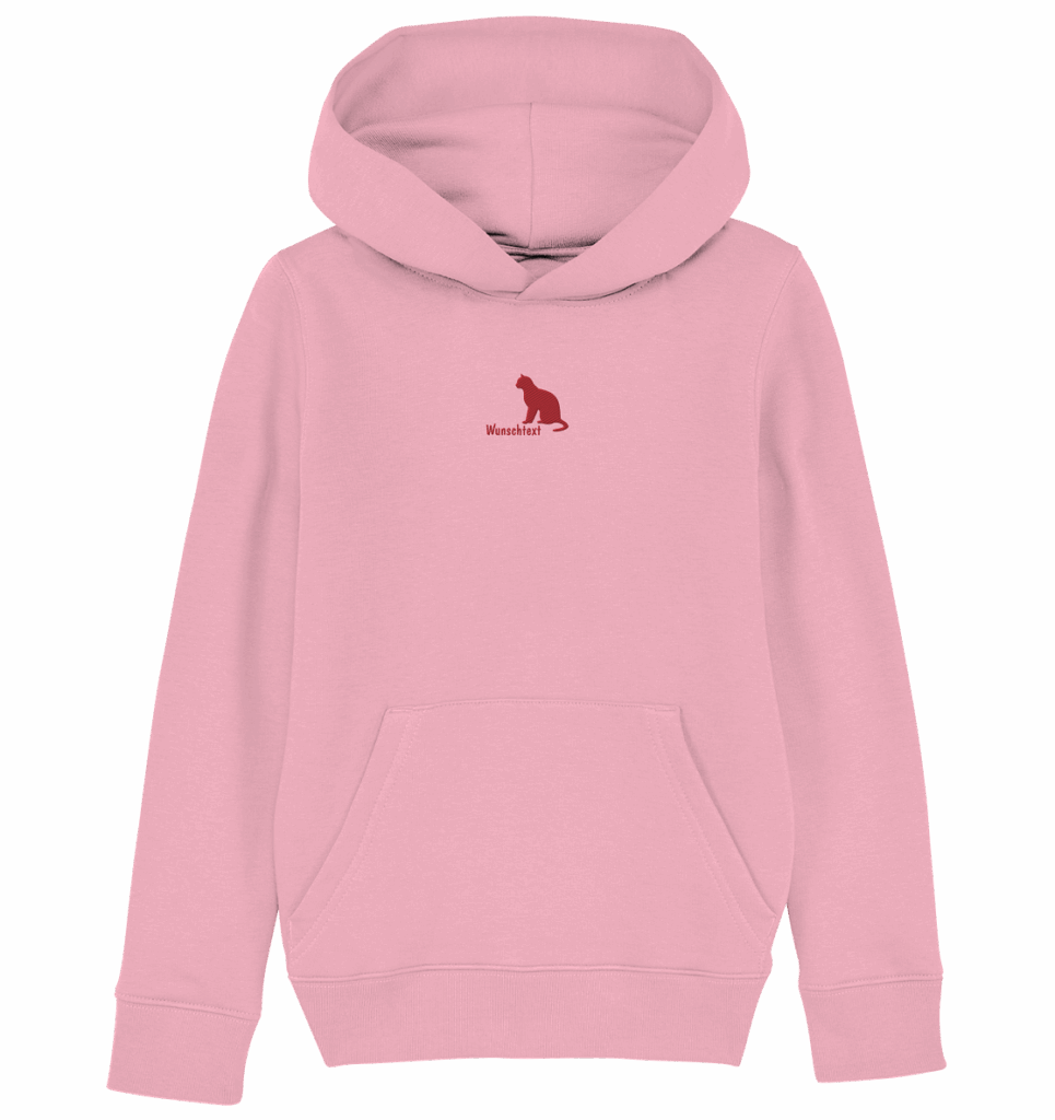 front-kids-organic-hoodie-stick-febbca-1116x your cat kids organic hoodie pink mit Stickmotiv Katze und personalisierbarem Text