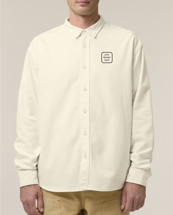 Organic Relaxed Button-Up Shirt bestickt mit individuellem Tierportrait in Natural Raw Design