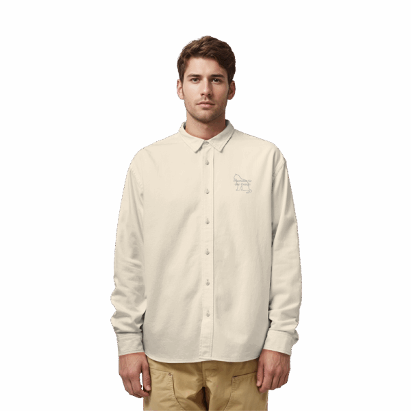 Organic Relaxed Button-Up Shirt bestickt mit individuellem Tierportrait in Natural Raw Design